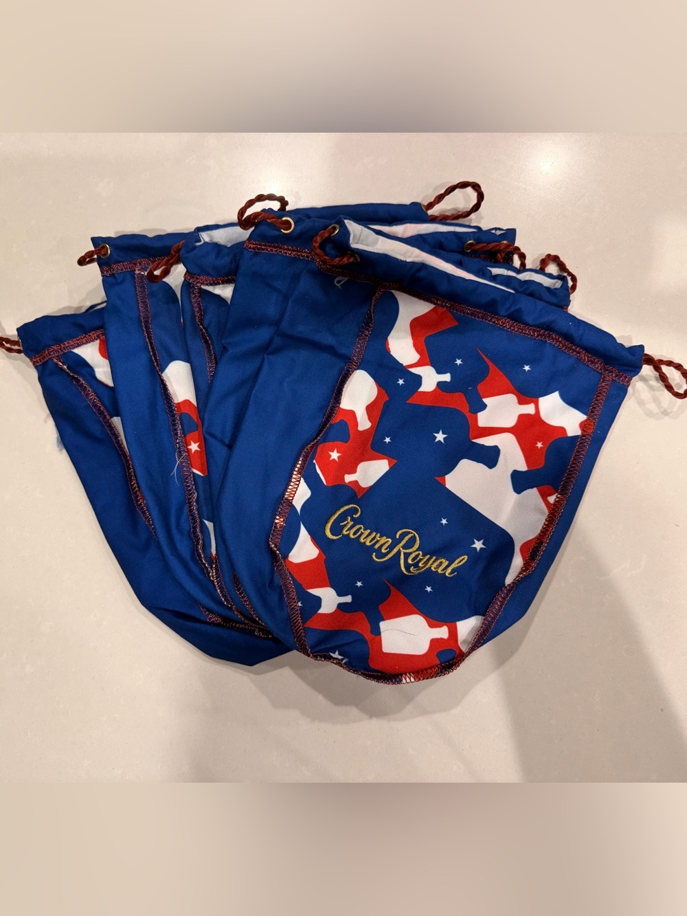 5 Limited Edition Red, White & Blue Crown Royal Blue Drawstring Bags